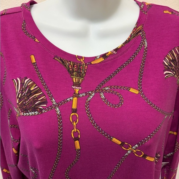 Chico’s Touch Of Cool Status Plum LS Layer Tee Sz. 2/L Plum Berry Rope Tassel - Picture 5 of 5